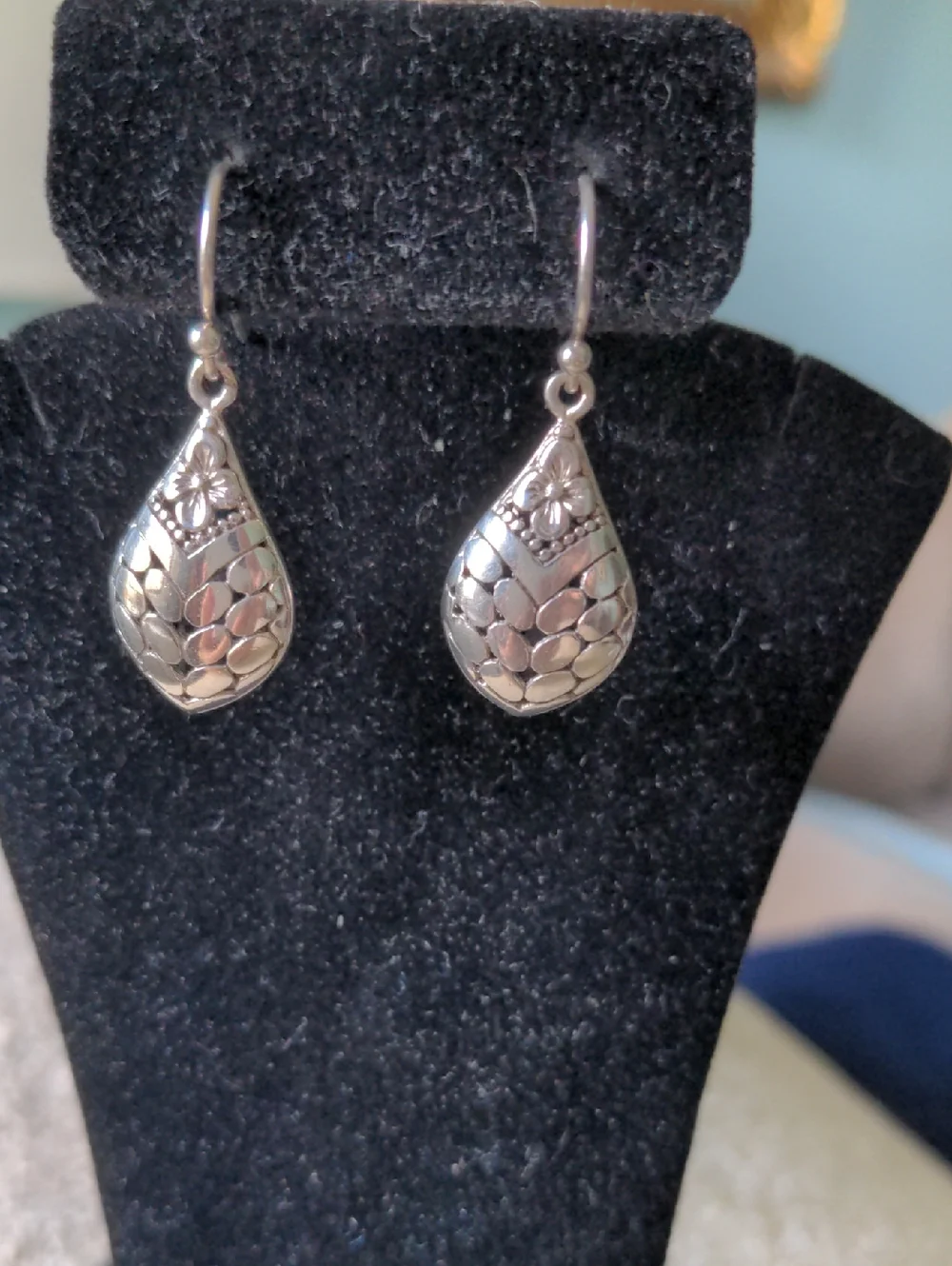 New Sterling Silver  Bali Floral Teardrop Earrings, Drop  Dangle, Casual Luxury